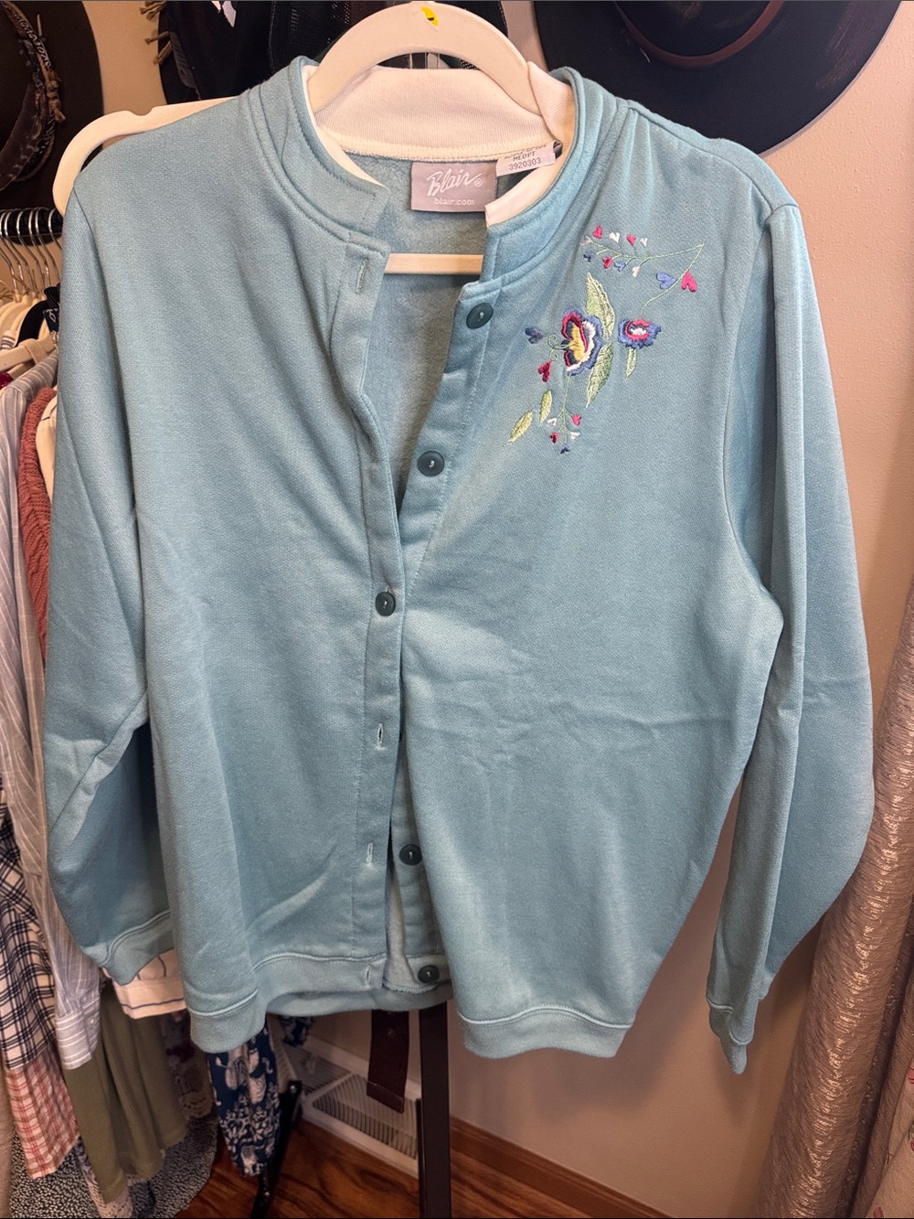 Blair Aqua Blue Embroidered Floral Cardigan